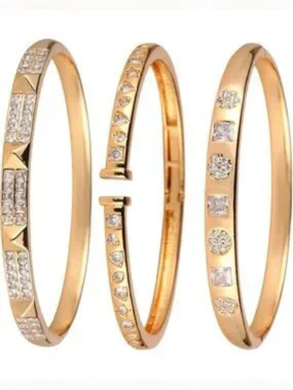 Anthropologie Gold Crystal-Accented Stackable Bangle Set - Picture 6 of 6